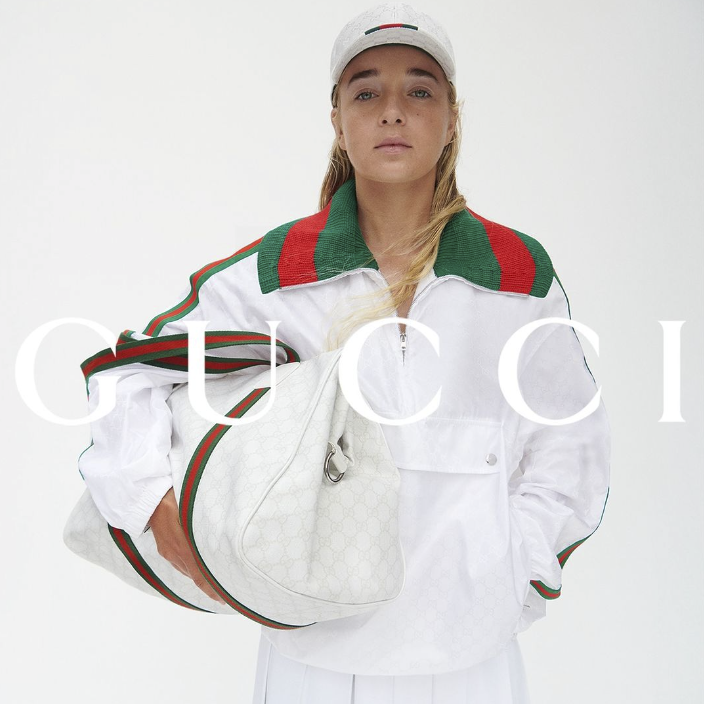 Gucci's new Tennis Special Collection blends 1970s nostalgia with modern elegance, featuring tennis players Emma Cohen and George Loffhagen